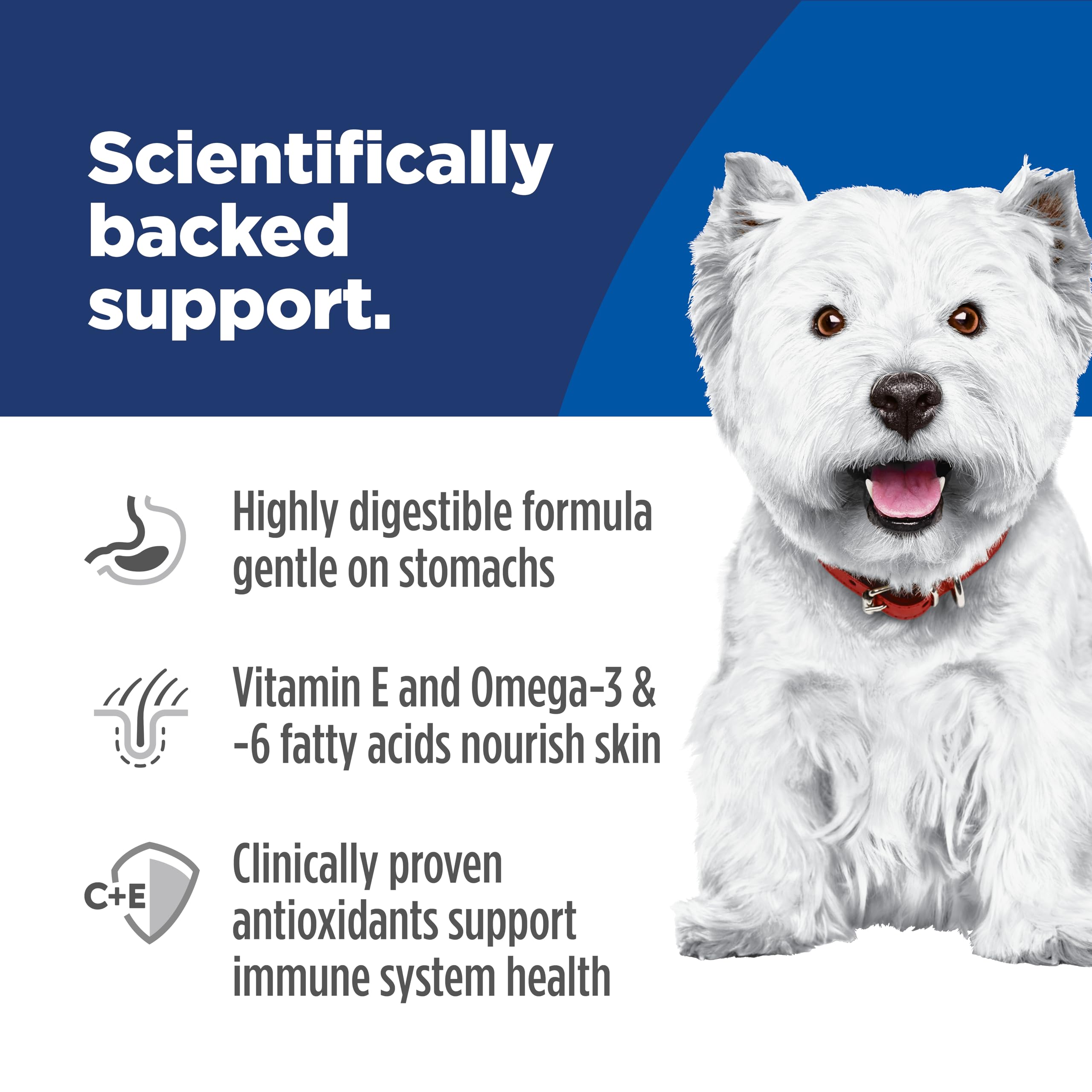 Hill's Science Diet omega-6 y vitamina E para un pelaje saludable.