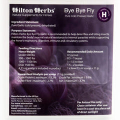 Hilton Herbs Bye Bye Fly granulos de ajo, envase 2.2 lb, refuerzo al sistema inmune para caballos.
