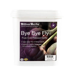Hilton Herbs Bye Bye Fly granulos de ajo, envase 4.4 lb, apoyo digestivo para caballos.
