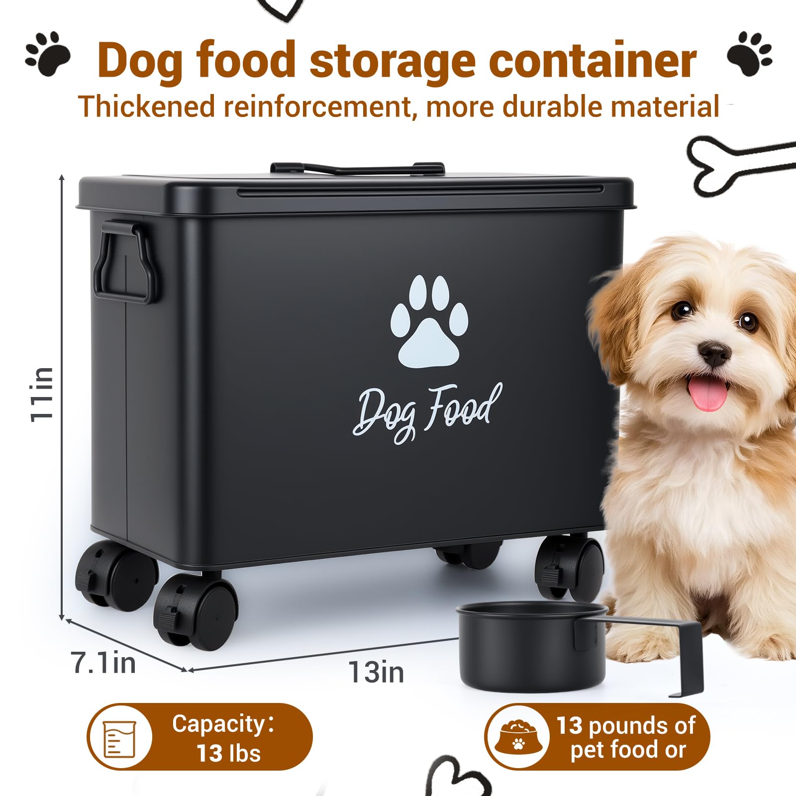 Himake Capacidad de 13 libras para comida seca de mascotas.