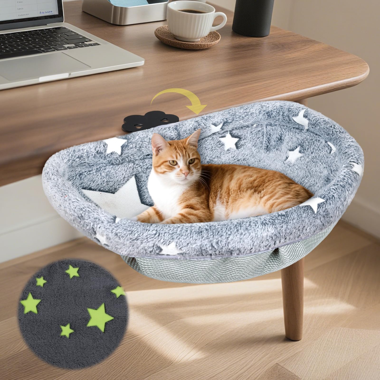 Himake cama de gato para escritorio con abrazadera, soporte estable para hasta 50 libras.