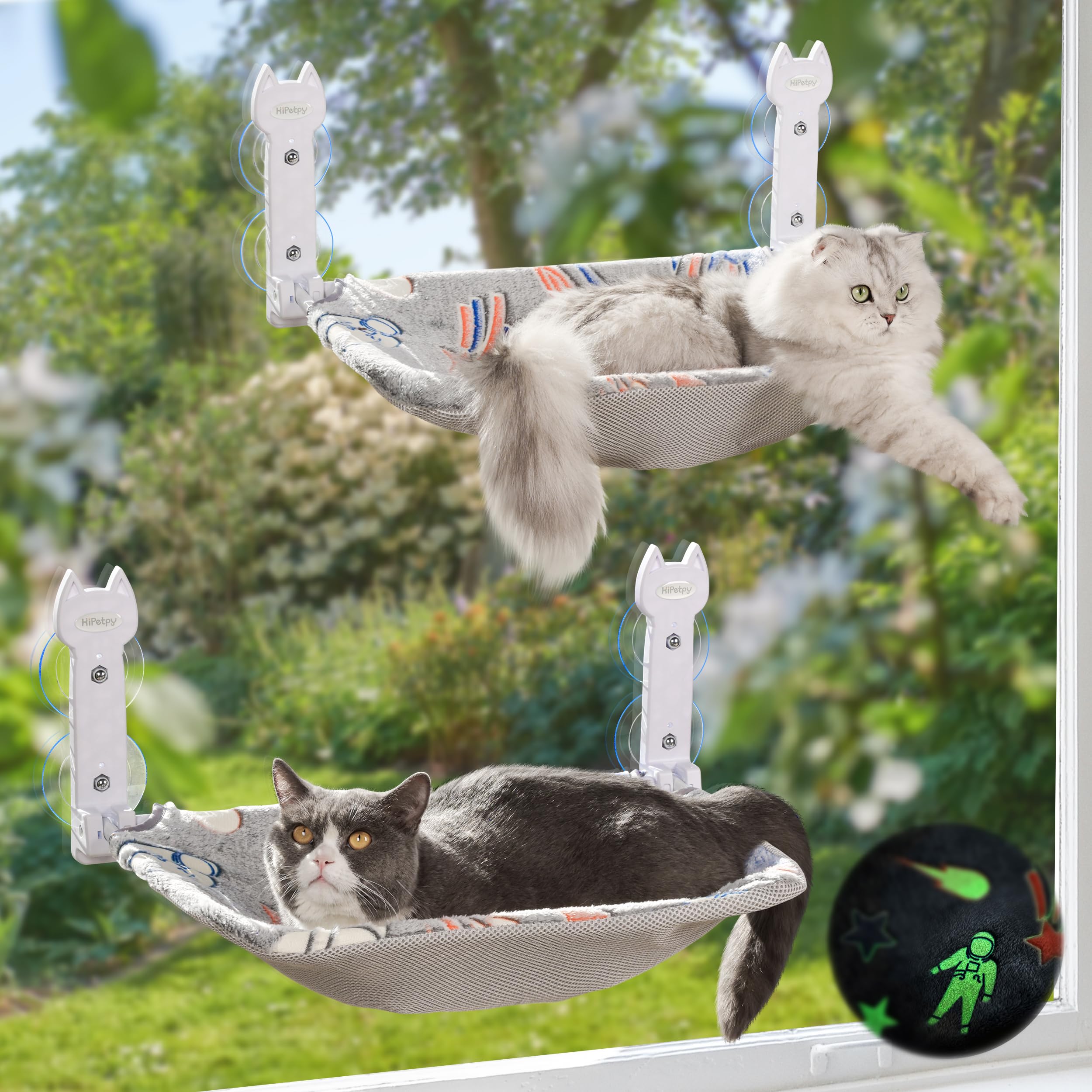 HiPetpy reposo de ventana para gatos, cómodo y estable para descansar mirando hacia fuera.