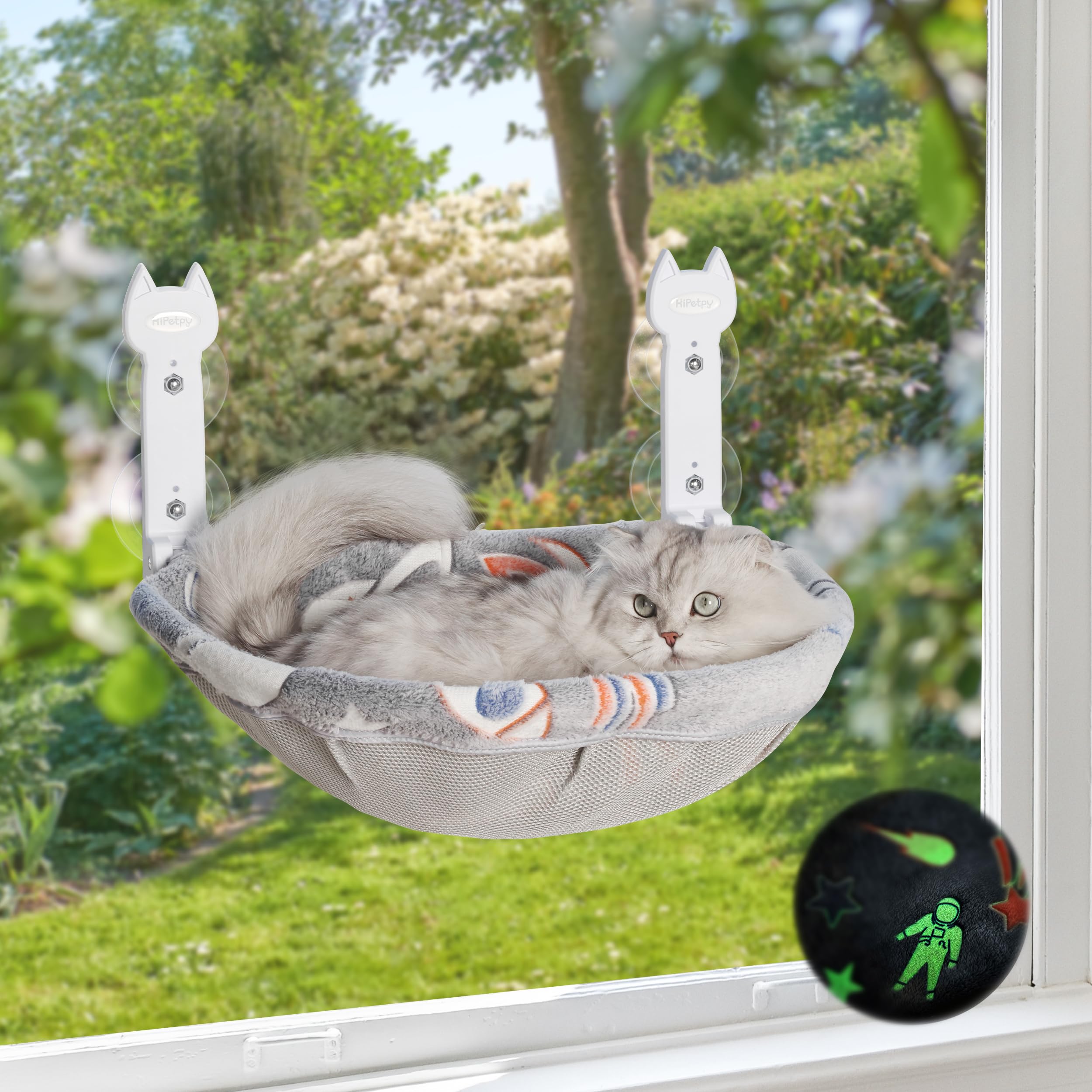 HiPetpy cama-hamaca de ventana para gatos plegable, descanso cómodo al sol.