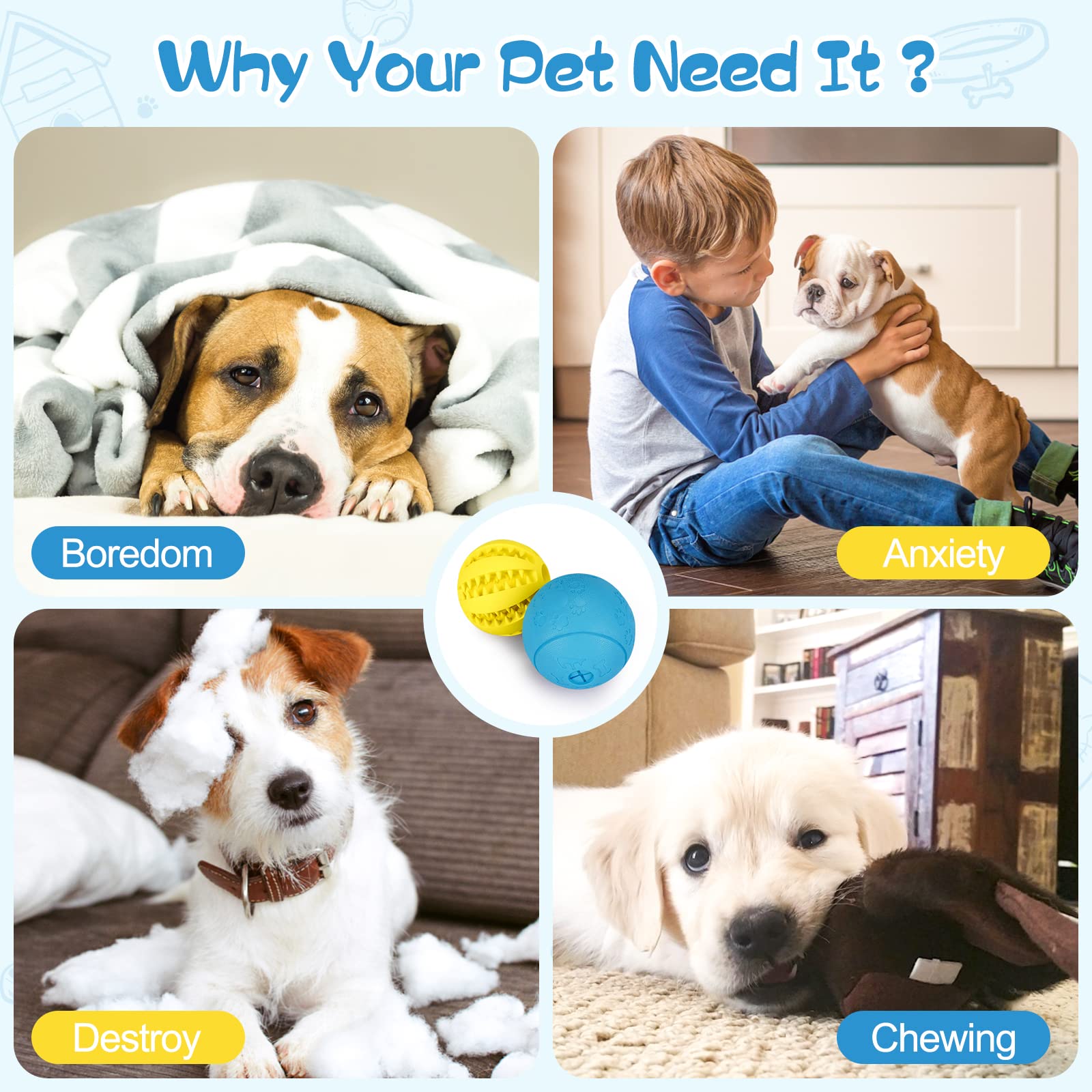 HIPPIH Bola azul para perros: juego de recompensa y aprendizaje activo