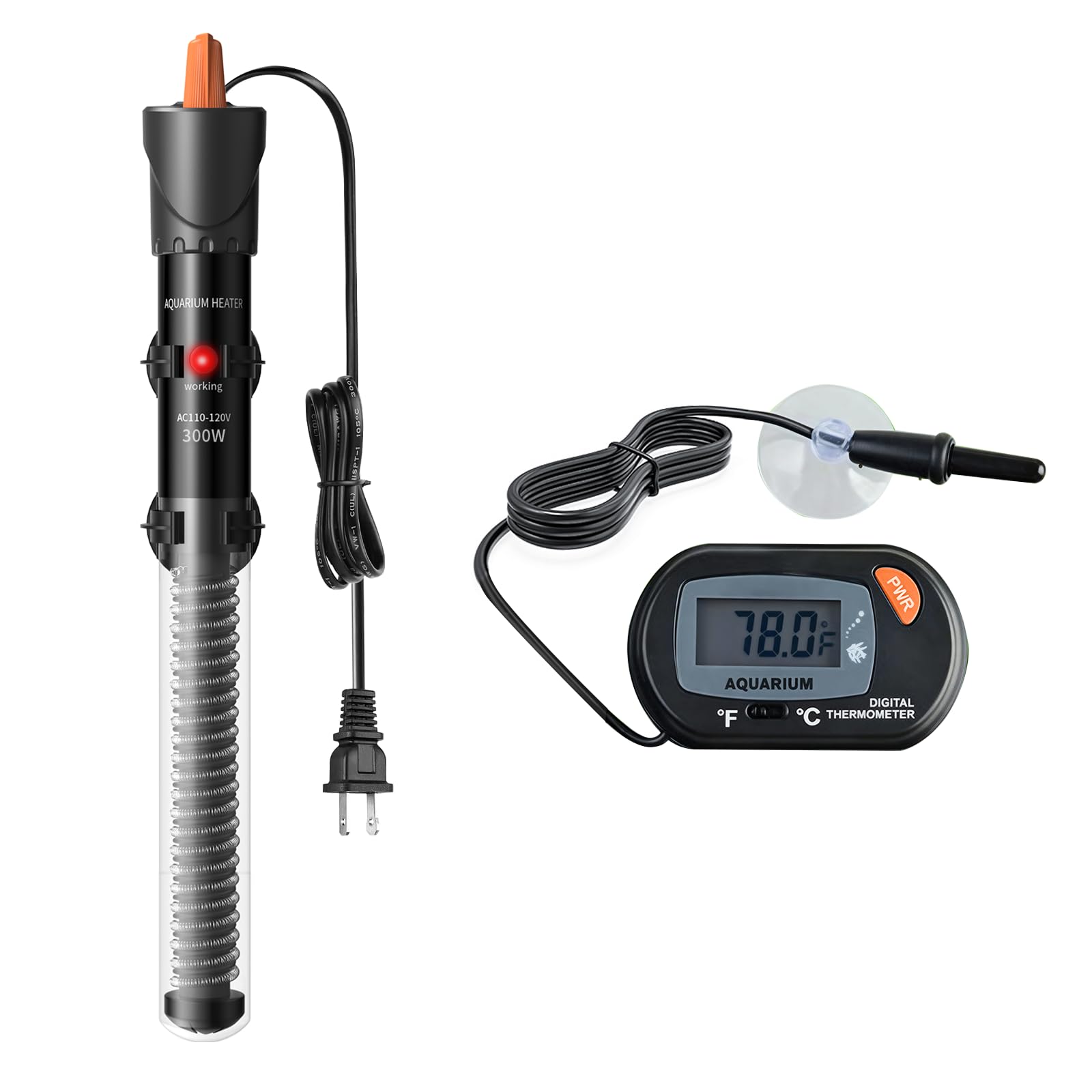 HiTauing calentador acuario 300W, vista frontal, calefacción estable para tanque grande