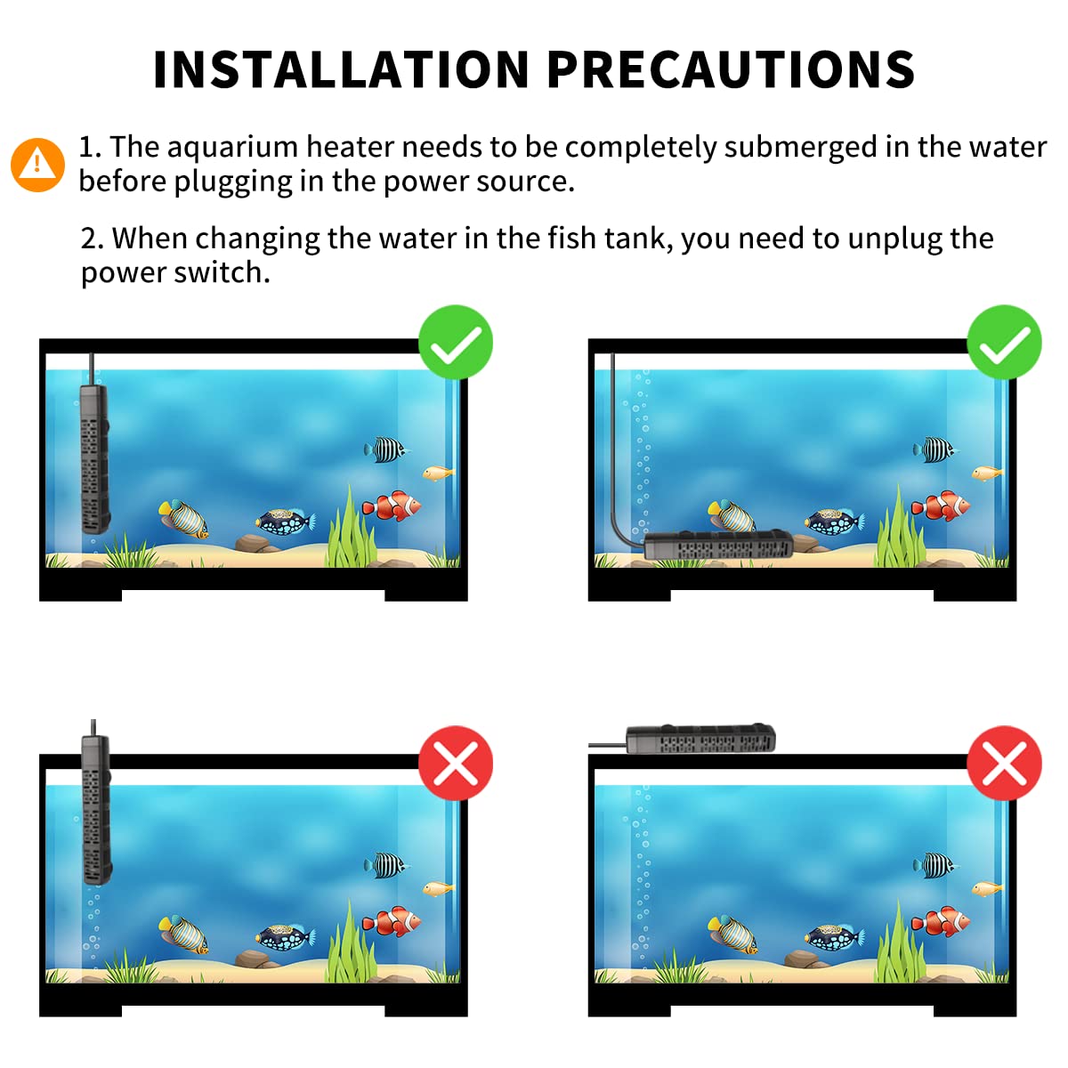 HiTauing calentador de acuario 500W, rendimiento fiable para agua salada y dulce.