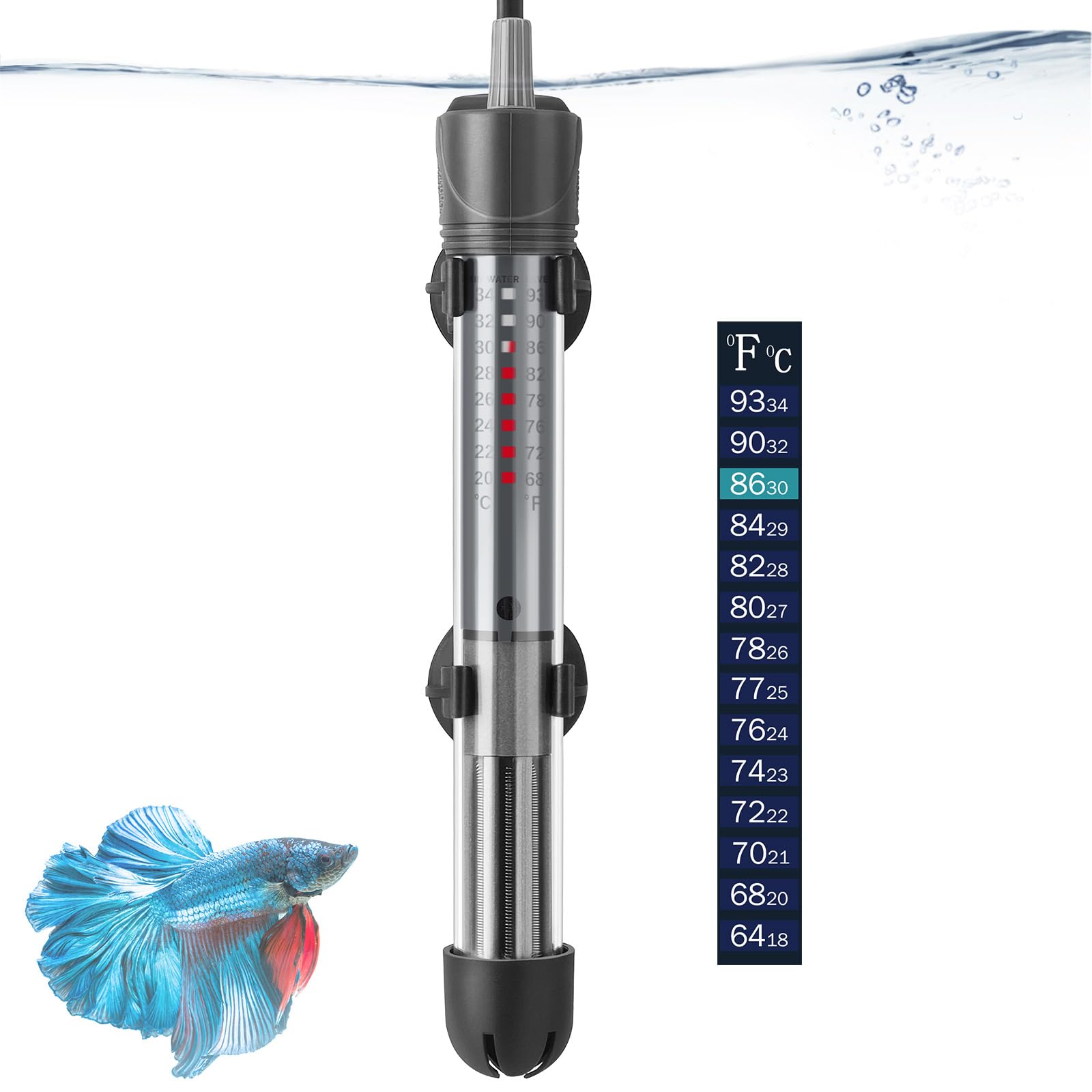 Hitop calentador de acuario 25W con ventosas para fijación.