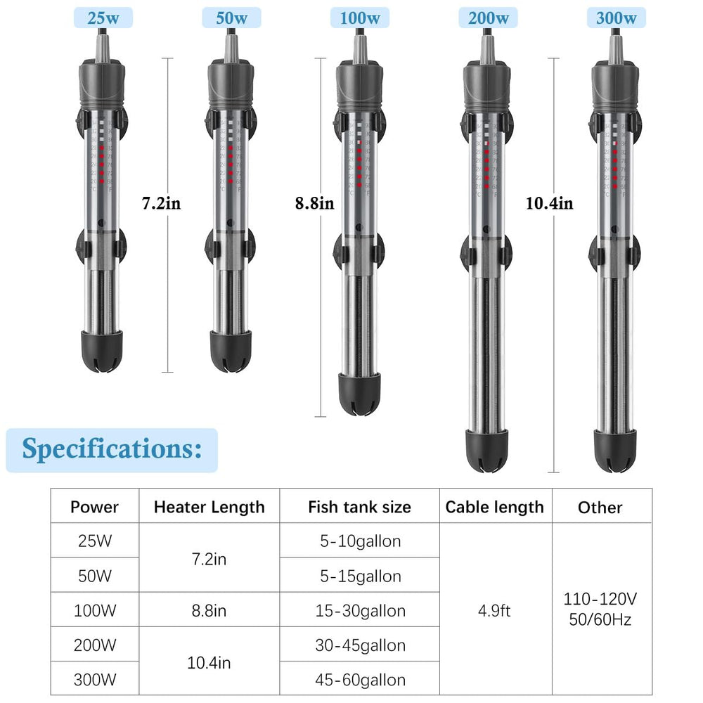 Hitop 25W calentador para acuarios pequeños ofrece temperatura estable.