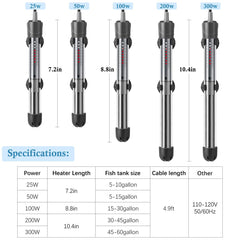 Hitop 25W calentador para acuarios pequeños ofrece temperatura estable.
