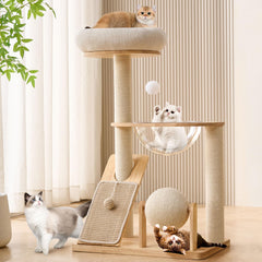 Arból para gatos HITTITE de madera con poste rascador para juego diario