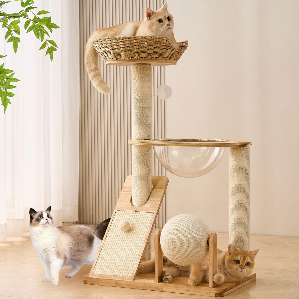 HITTITE torre gato madera 93 cm, para trepar y descansar dentro de casa.