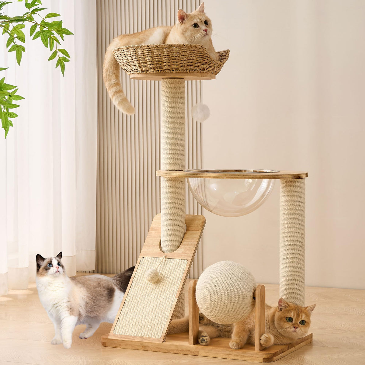 HITTITE torre gato madera 93 cm, para trepar y descansar dentro de casa.
