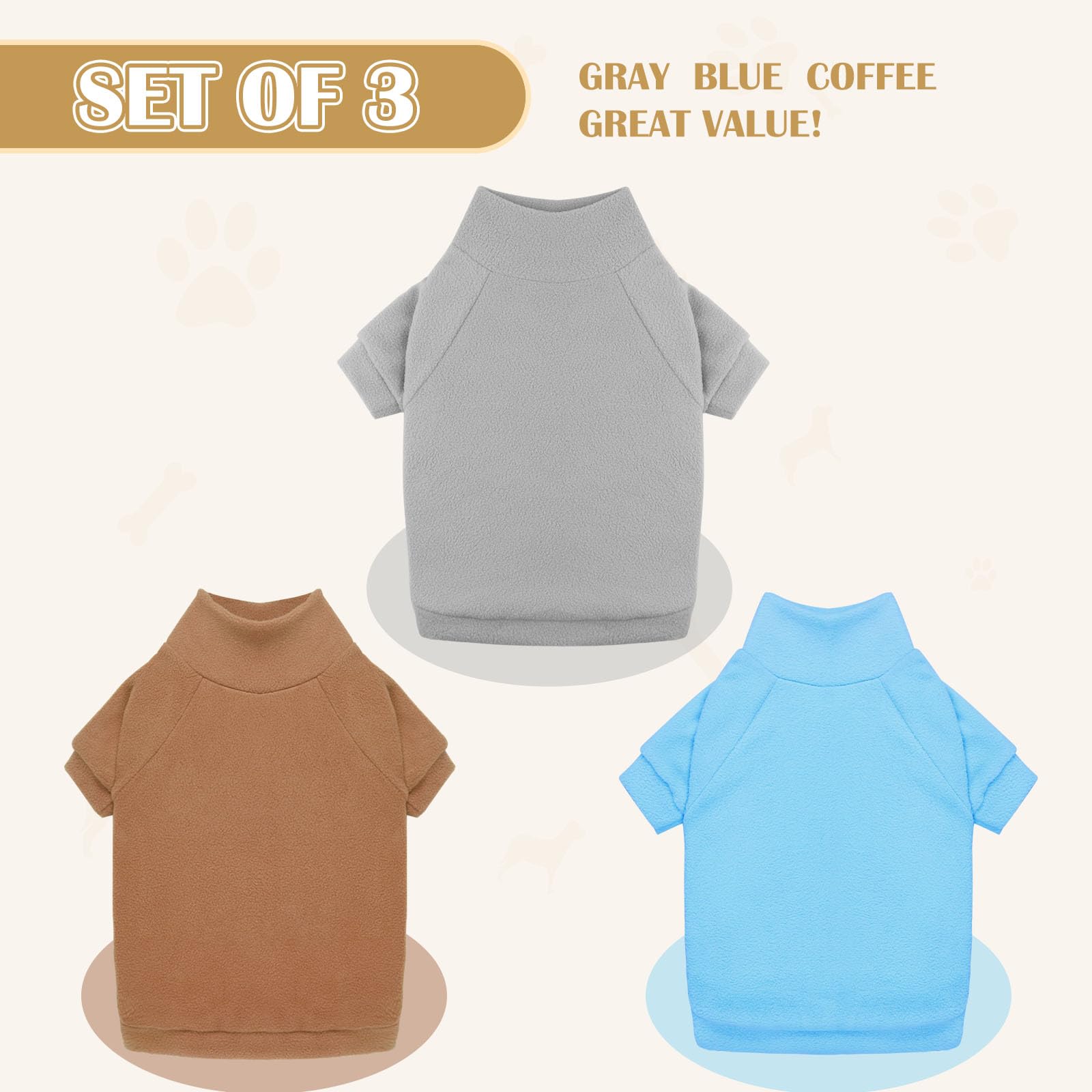 HLJ pack tres suéteres para perro grande azul - cuello alto cómodo