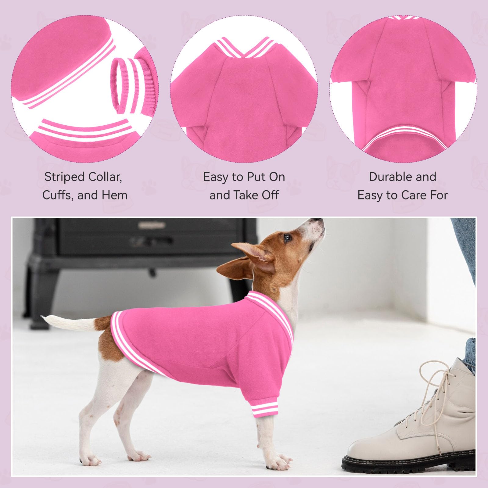 HLJ suéter para perros medianos, detalle felpa rosa, tacto suave.
