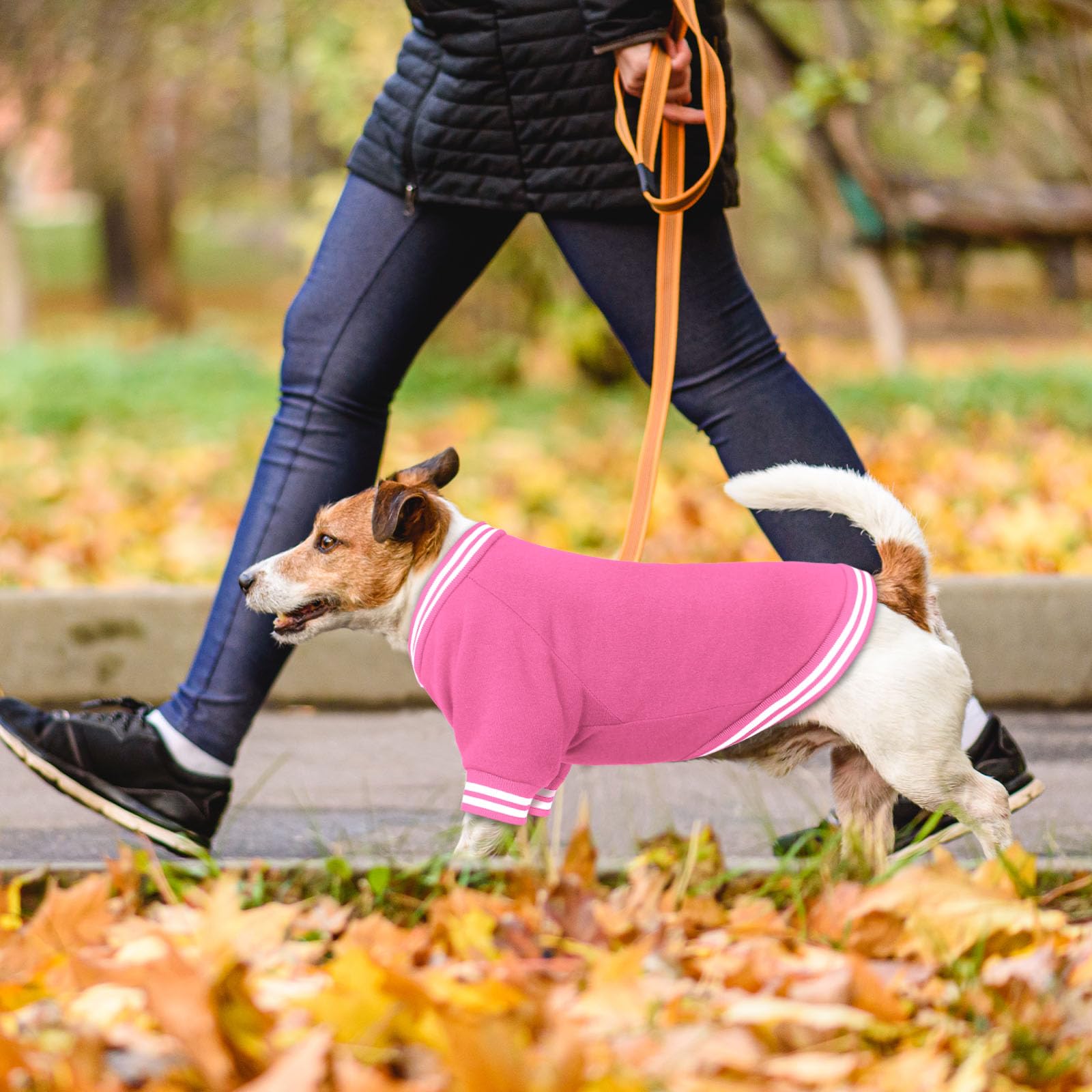 HLJ suéter para perros medianos, diseño estriado rosa, estilo diario.