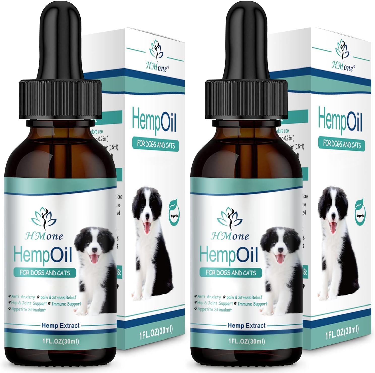 HMone Aceite de Cáñamo para Mascotas, bote dosificador para administrar gotas fácilmente.