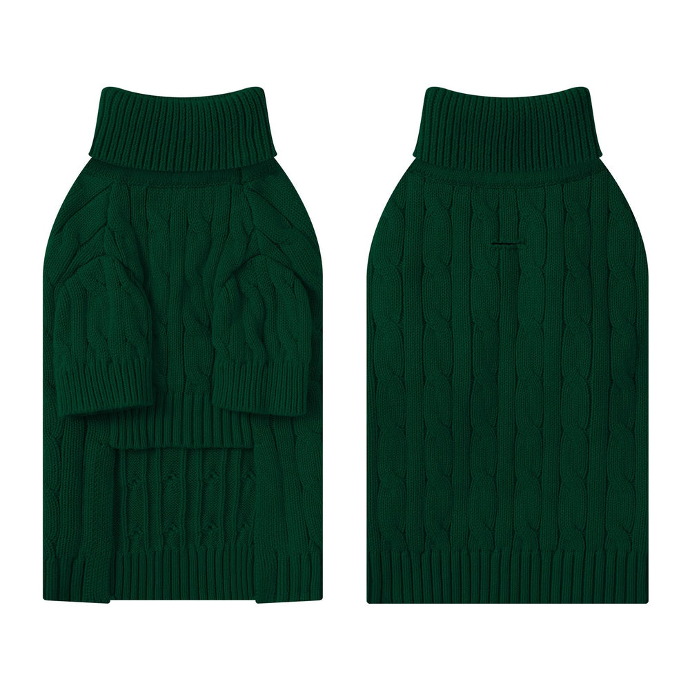 Hó Pêng-iú: suéter de punto trenza verde, textura suave y cálida