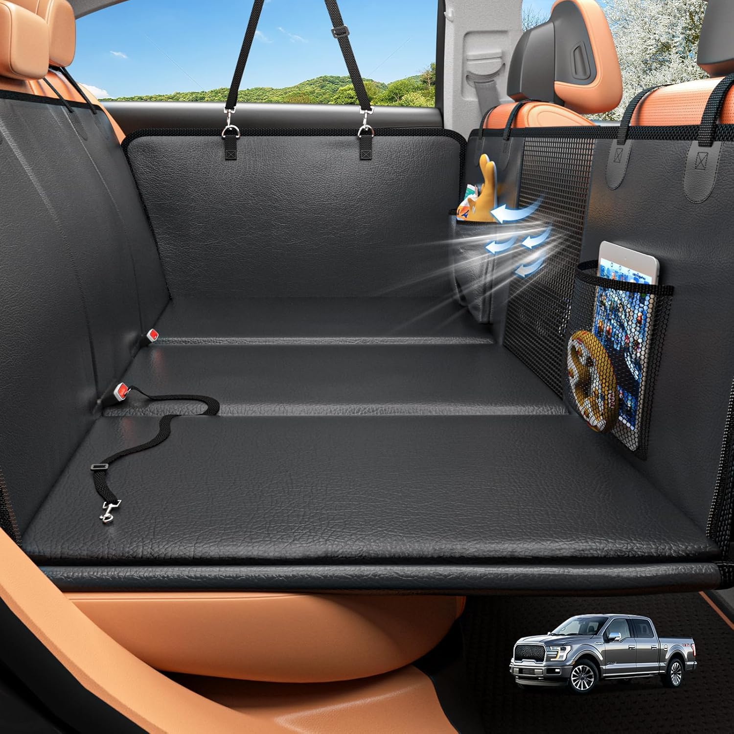 HOB4U extensor de asiento trasero para perros, más espacio y confort en camión.