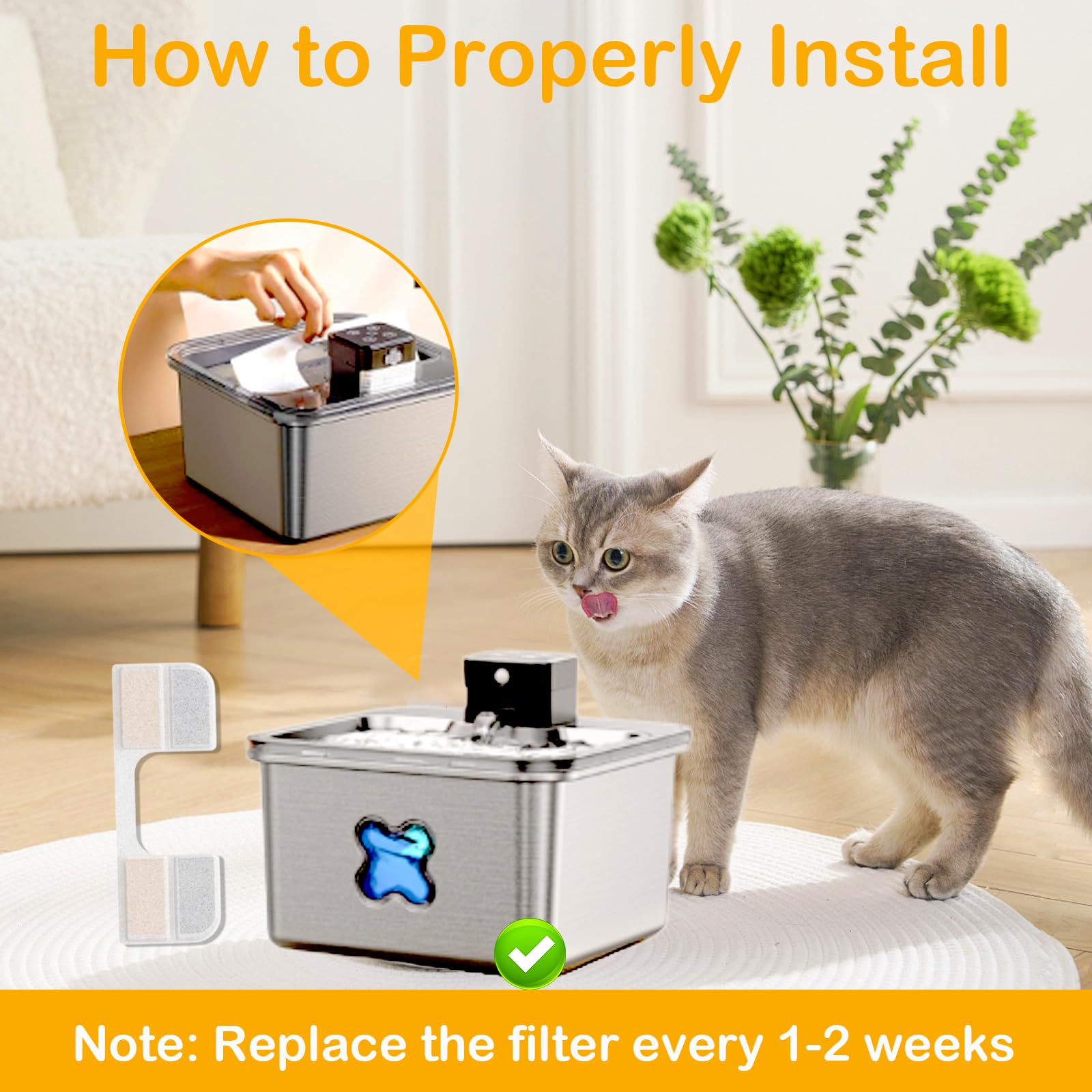 HOETEK conjunto de filtros y esponjas para fuente felina, instalación rápida