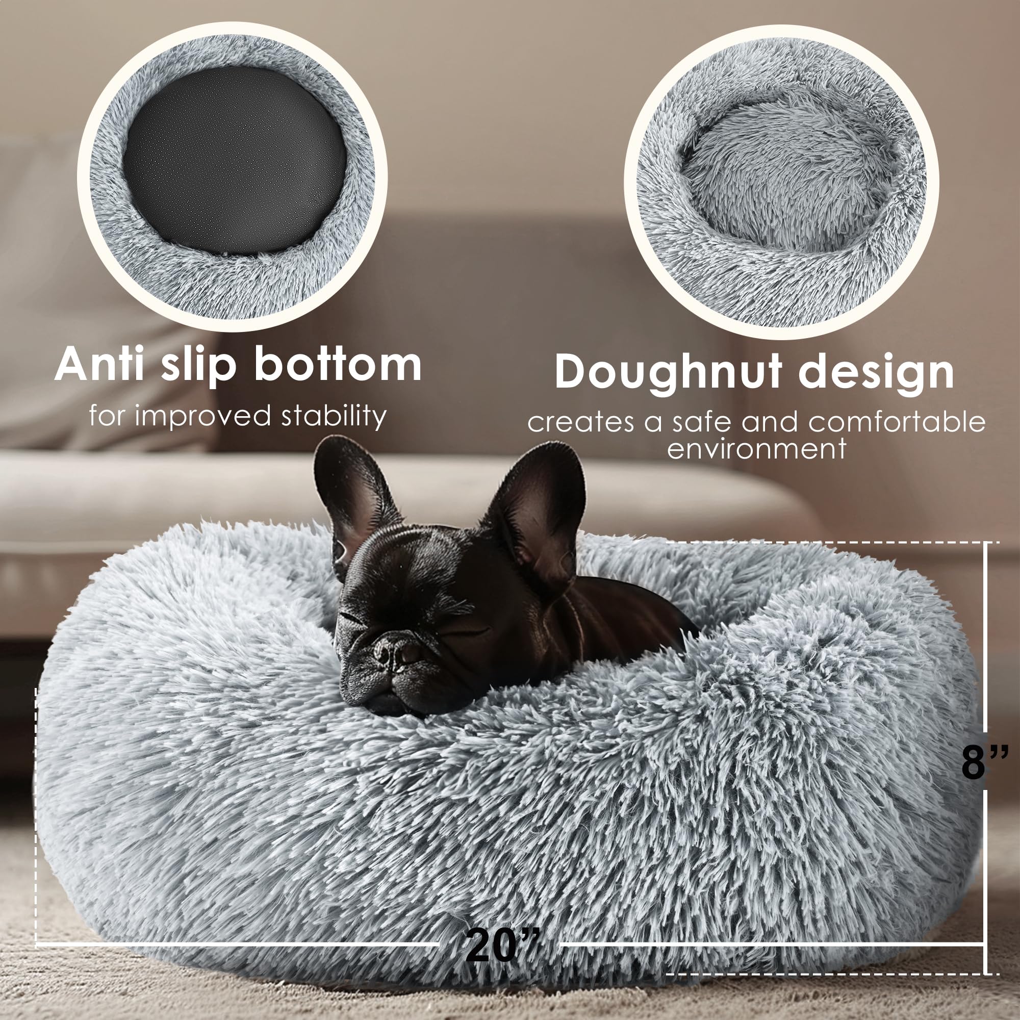 Hoewina cama donut con borde suave para descanso seguro y cómodo.