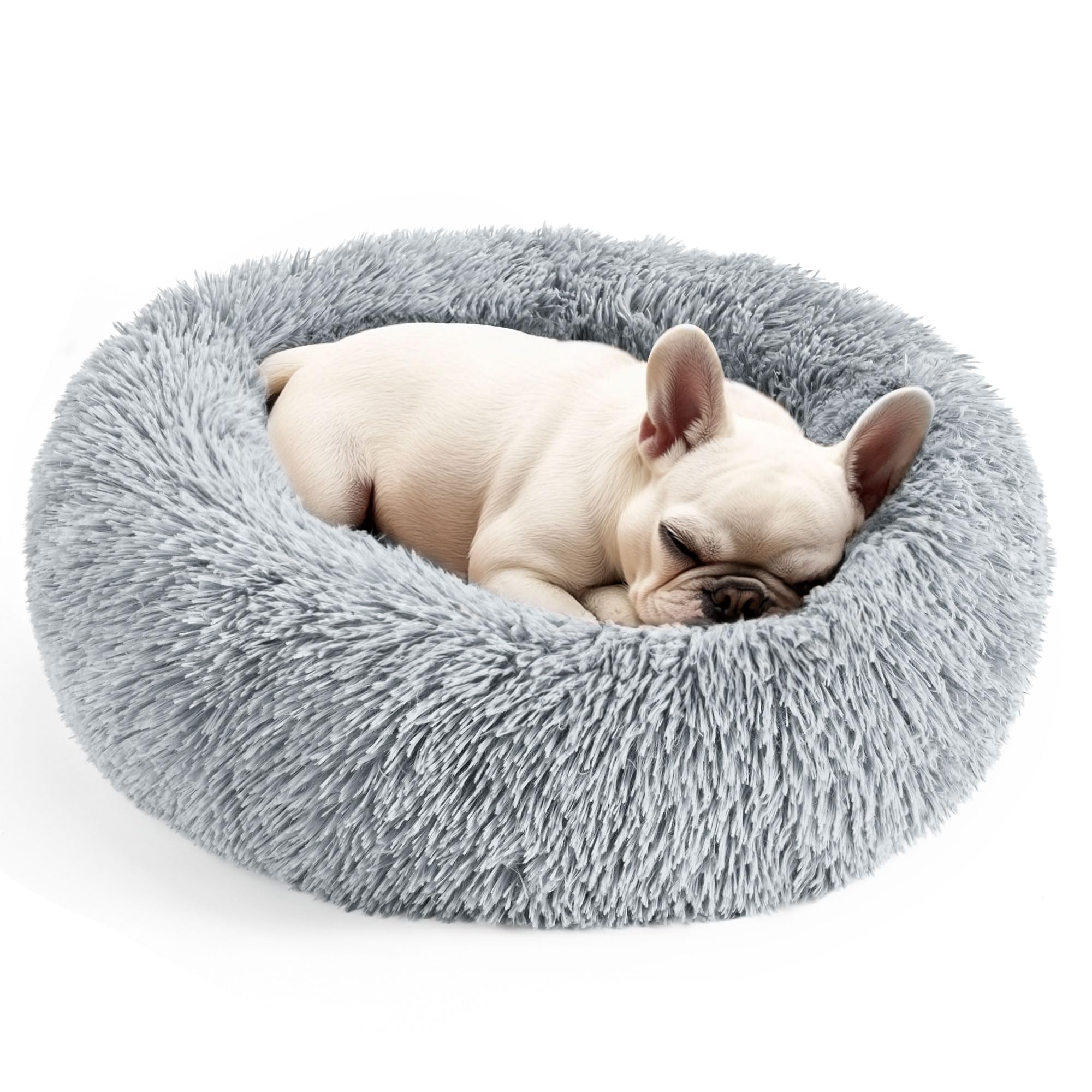 Hoewina cama donut para mascotas con bordes elevados ofrece confort y apoyo.