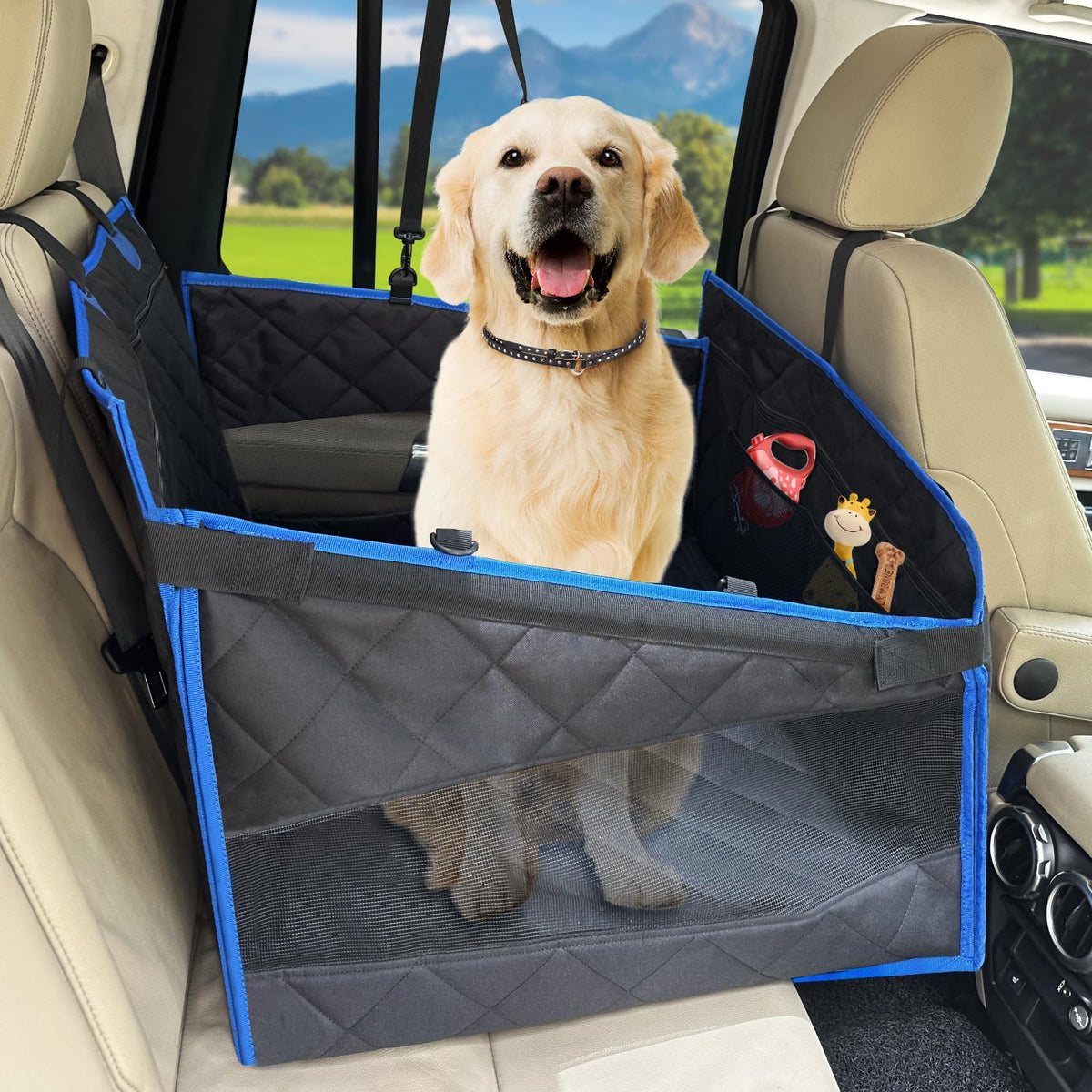 Extensor de asiento trasero H HOH-Tech, vista general para viajes seguros con tu perro.