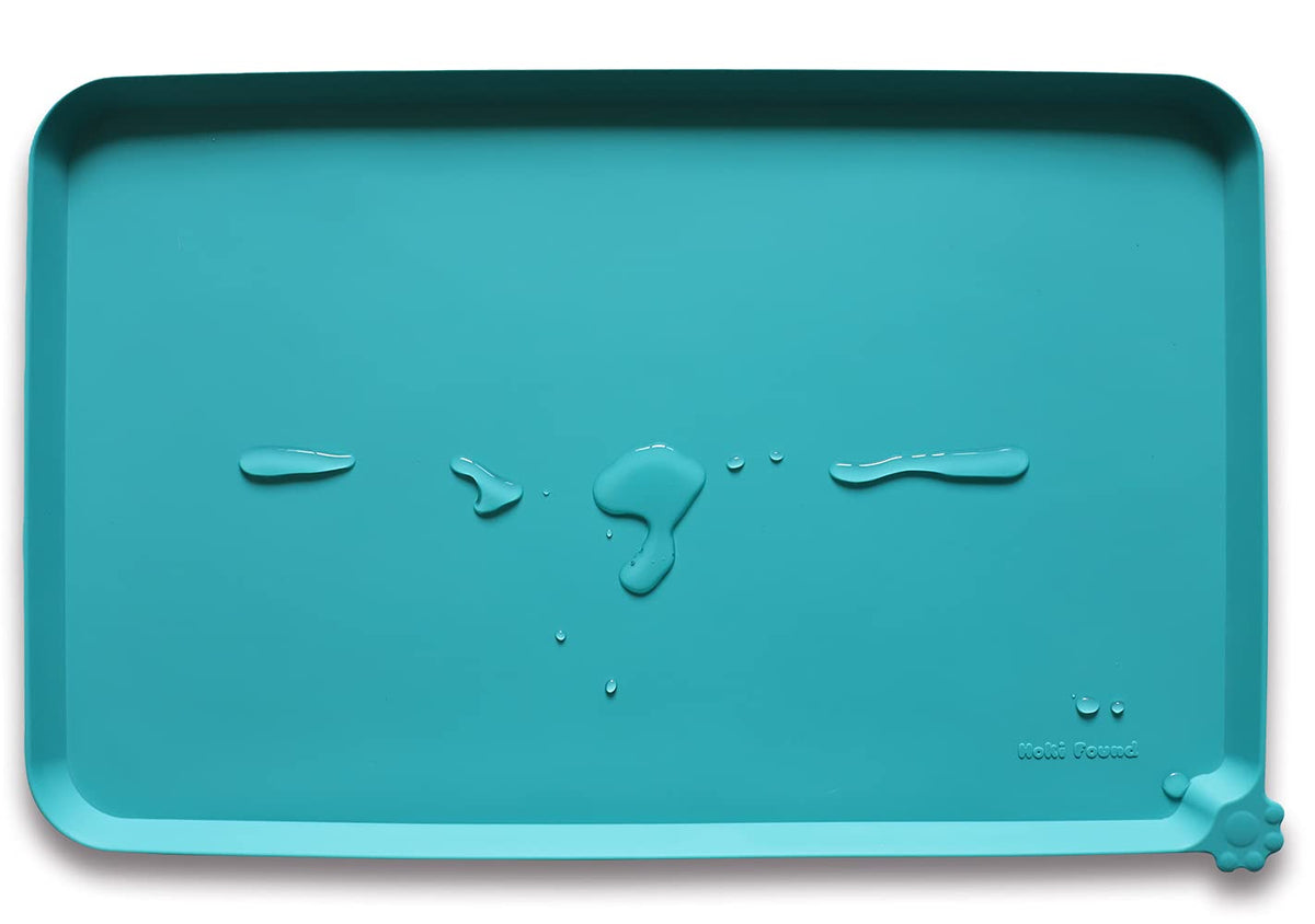 Hoki Found alfombrilla de silicona para alimentación de mascotas, color azul verdoso, superficie estable para cuencos.
