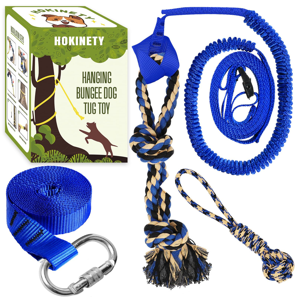 Juguete colgante HOKINETY para perros con tiro dinámico al aire libre.
