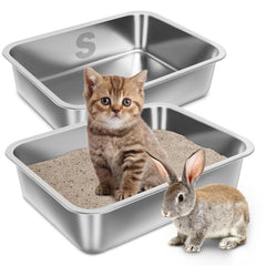 Holintan caja de arena acero inoxidable entrada baja para gatitos facilita acceso y limpieza