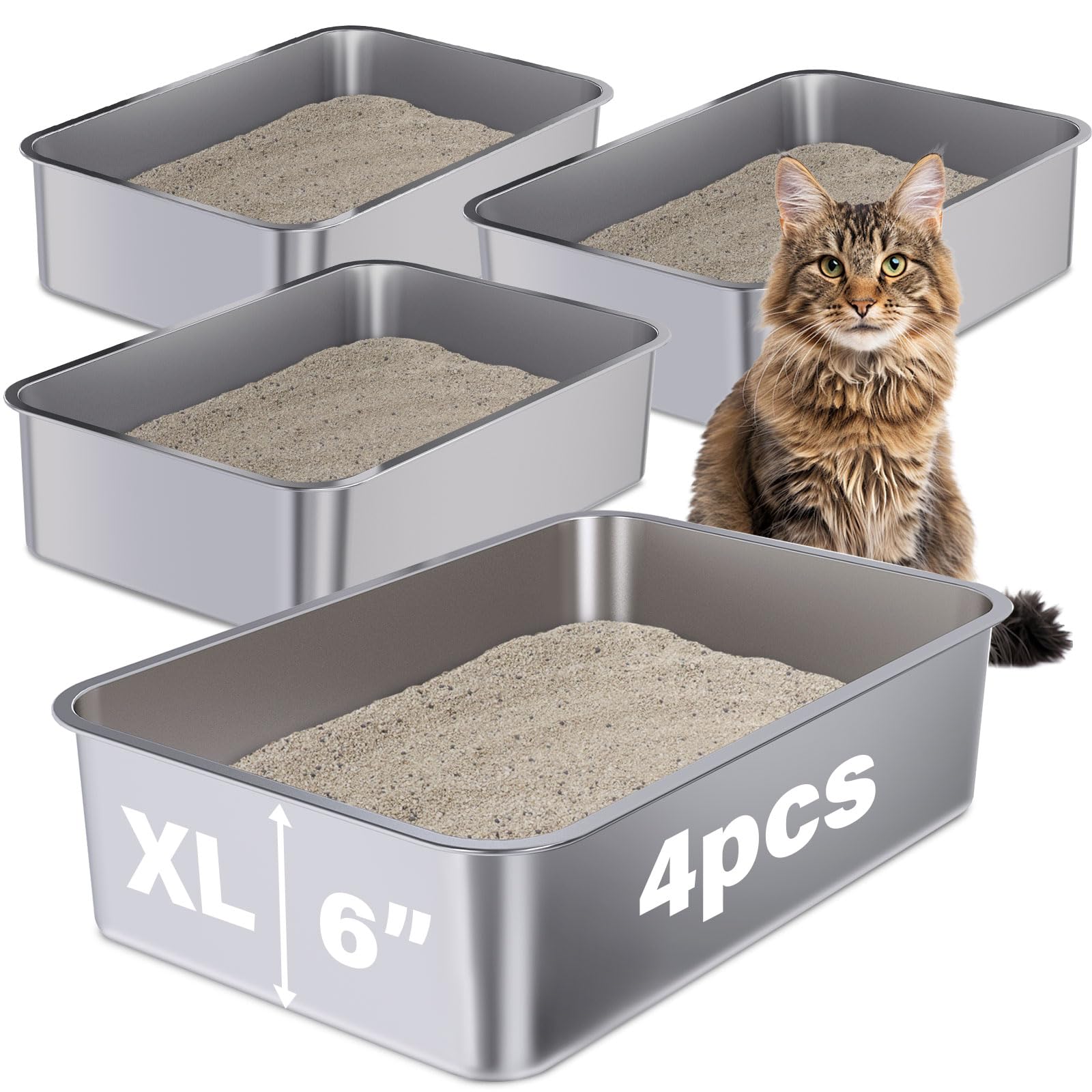 Holintan caja de arena de acero inoxidable XL con 4 unidades, limpieza rápida