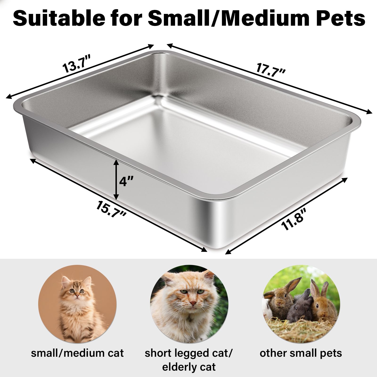 Holintan caja de litter acero inoxidable limpieza fácil con superficie antiadherente
