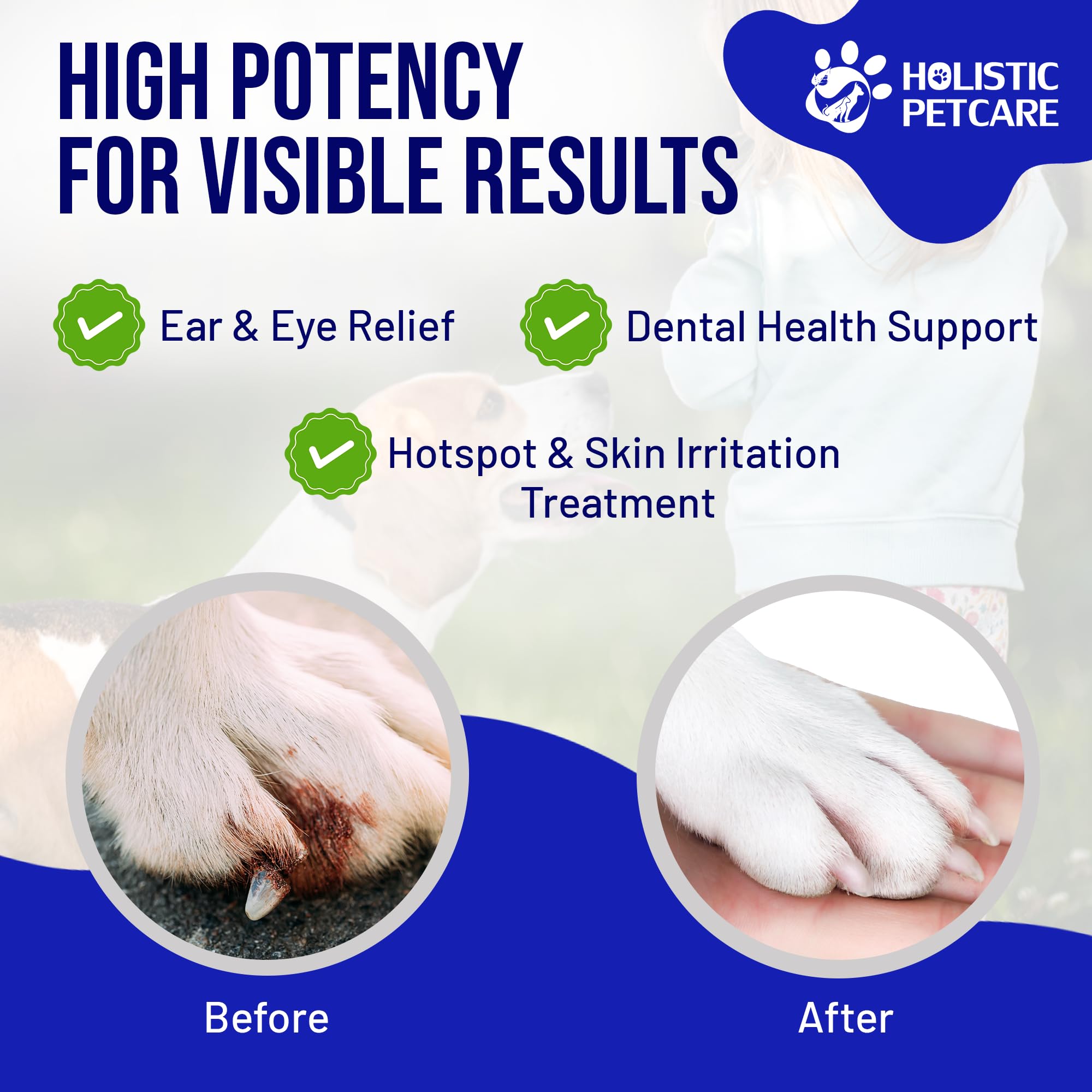 HOLISTIC PET CARE: tratamiento suave en zona irritada para comodidad diaria.