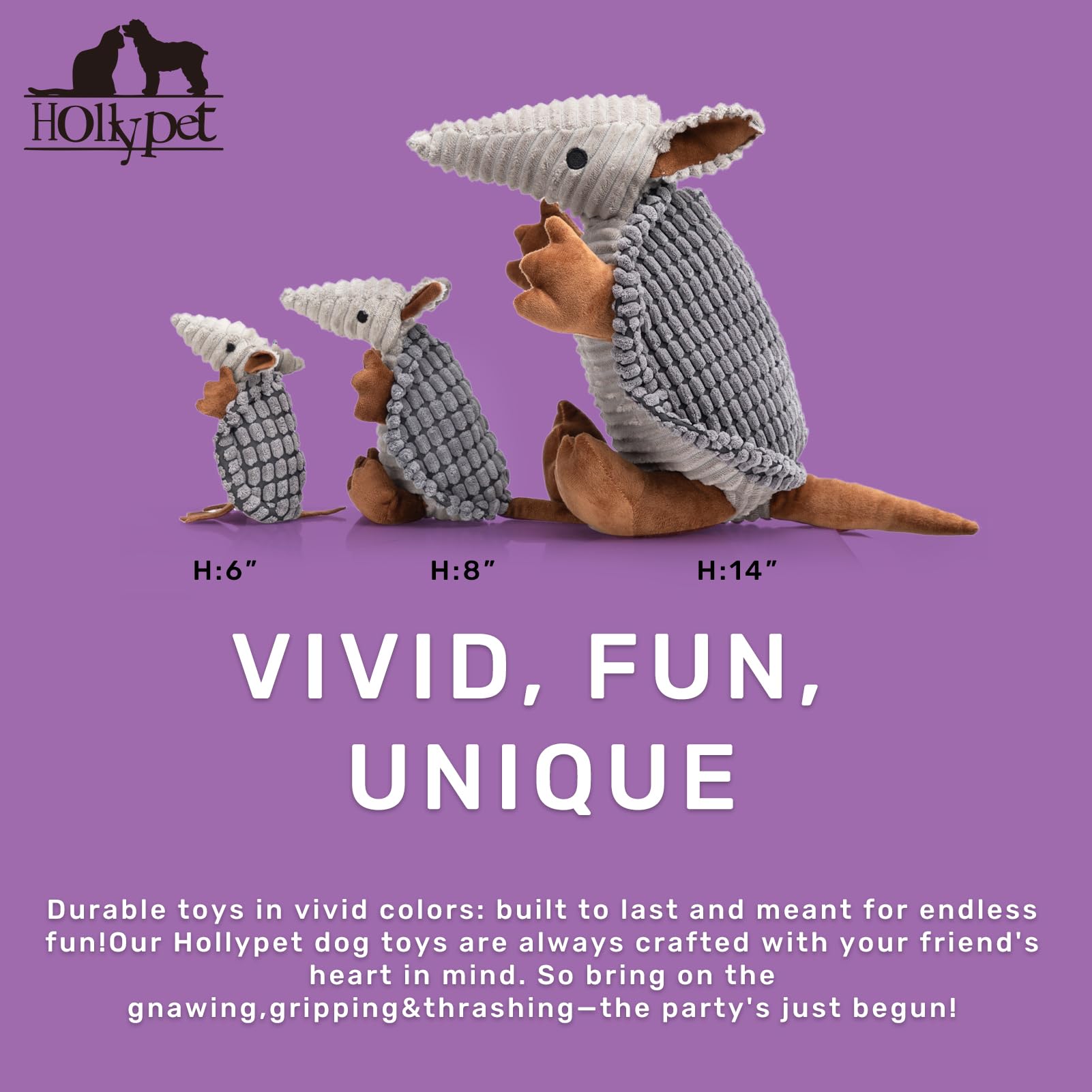 Hollypet Armadillo diseño gris oscuro, atractivo visual para perros y juego interactivo.