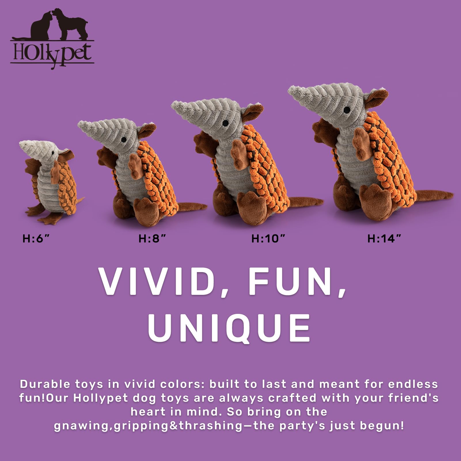 Hollypet Armadillo peluche naranja con diseño llamativo para mascotas curiosas.