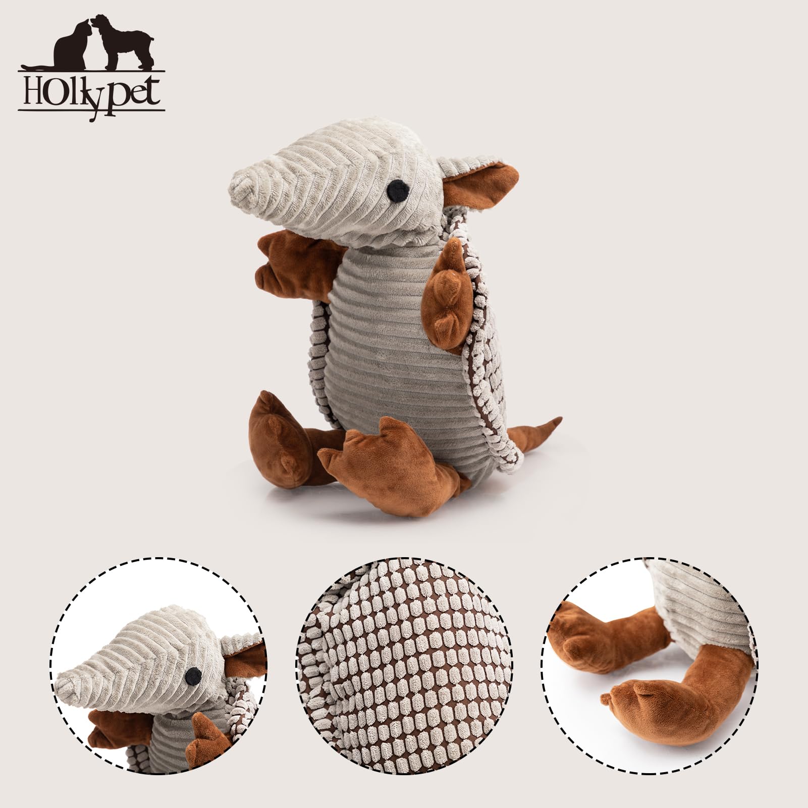 Juguete Hollypet Armadillo con sonido único para estimular el juego y la curiosidad.