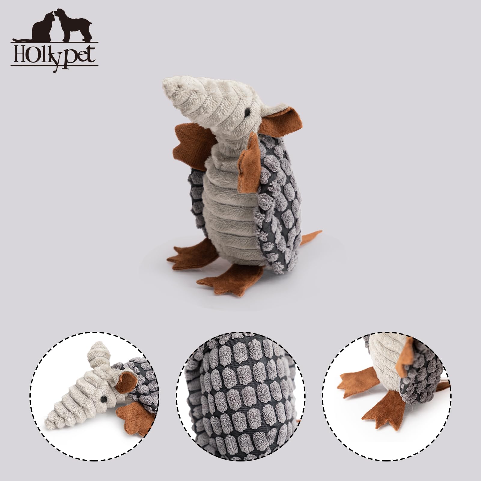 Hollypet Armadillo con textura de masaje para encías, mejora la higiene durante el juego.