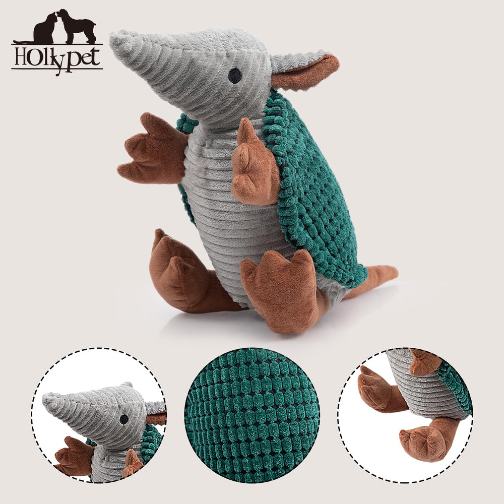 Armadillo Hollypet con textura suave para masajear encías durante el juego.