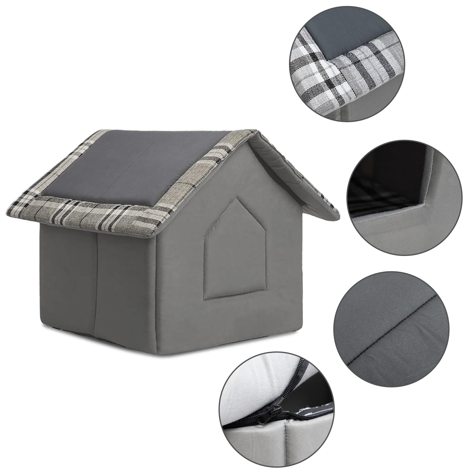 Hollypet cama cueva para mascotas, detalle de cremallera desmontable.