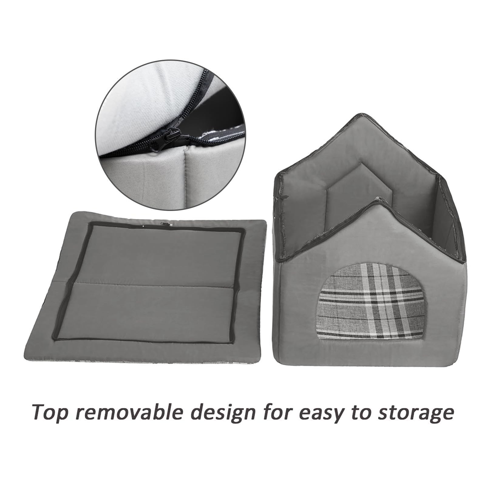 Hollypet cama cueva para mascotas, versión gris para espacios pequeños.