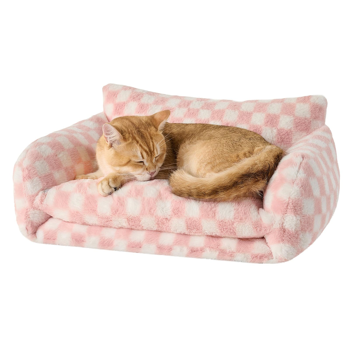 Cama Hollypet para gato con doble capa en rosa, descanso cómodo.