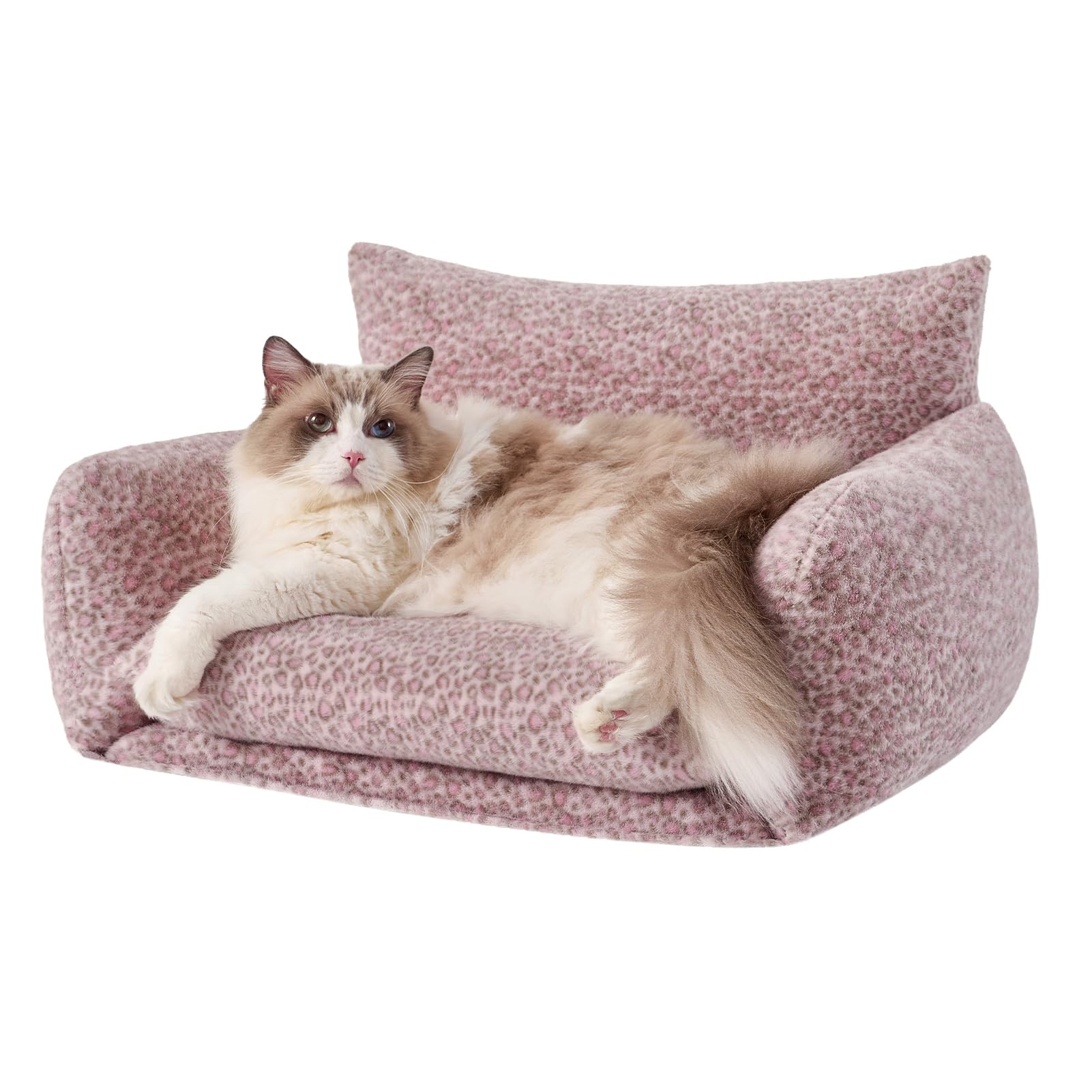 Cama Hollypet para gato, rosa leopardo, descanso cómodo.