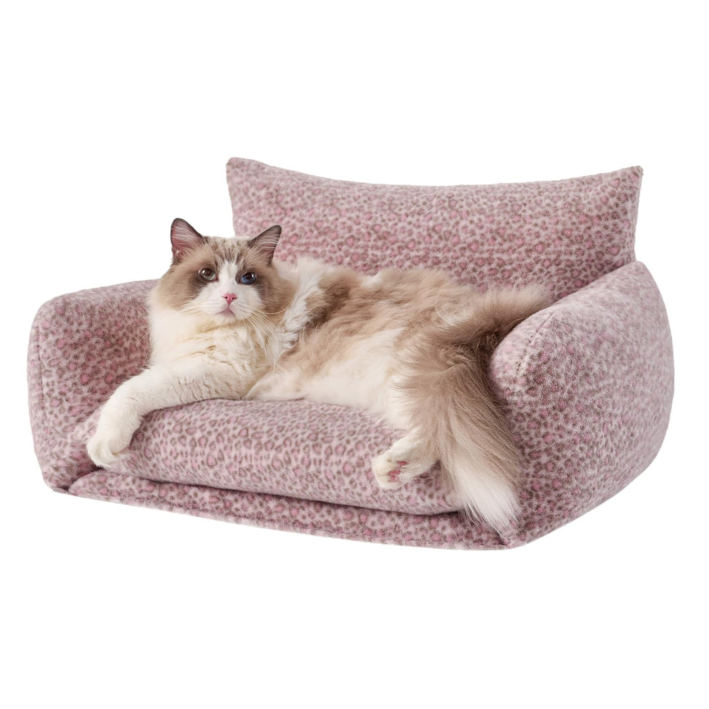 Cama Hollypet para gato, rosa leopardo, descanso cómodo.