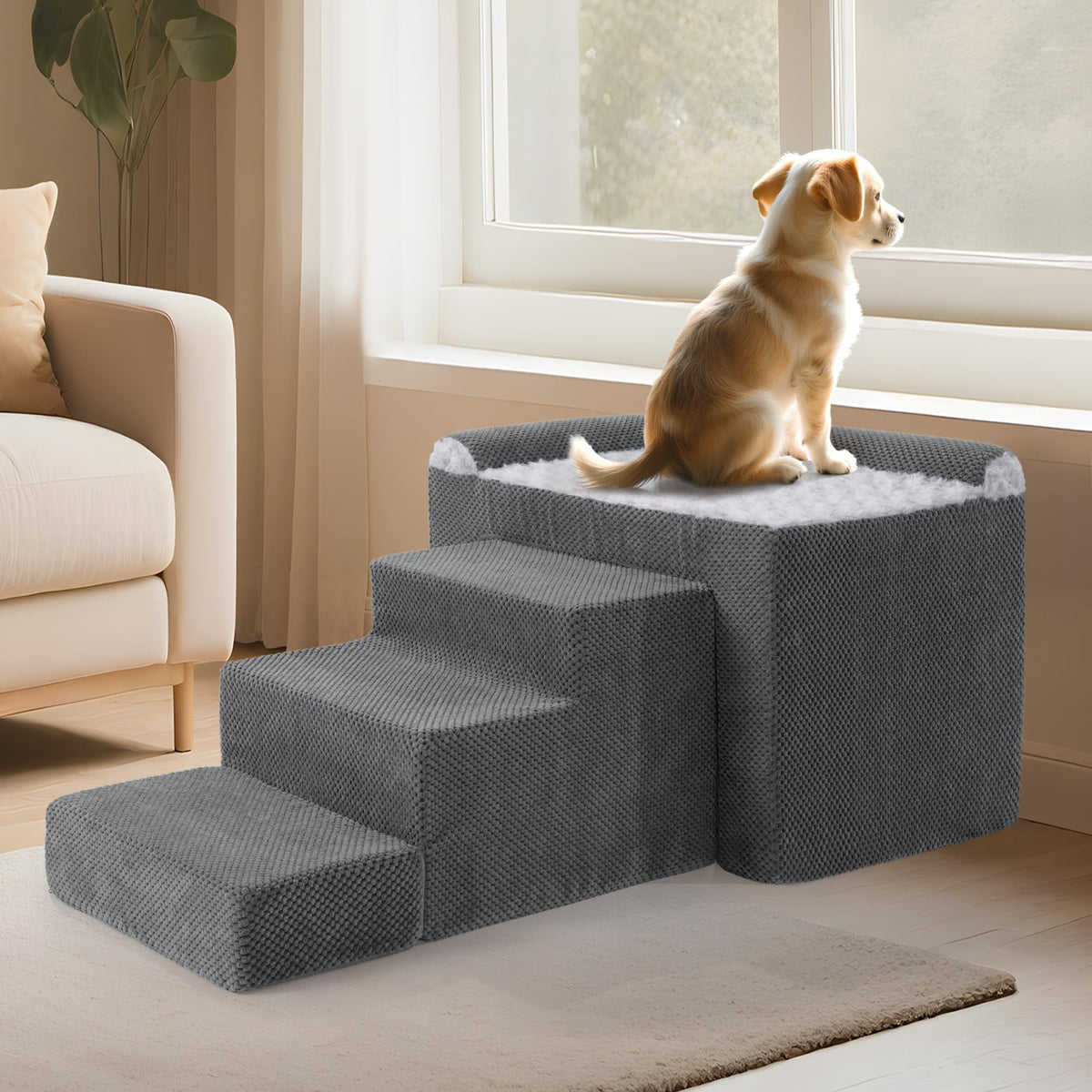 HOMBYS percha de ventana para perro con marco metálico, soporte estable para mirar desde la ventana.