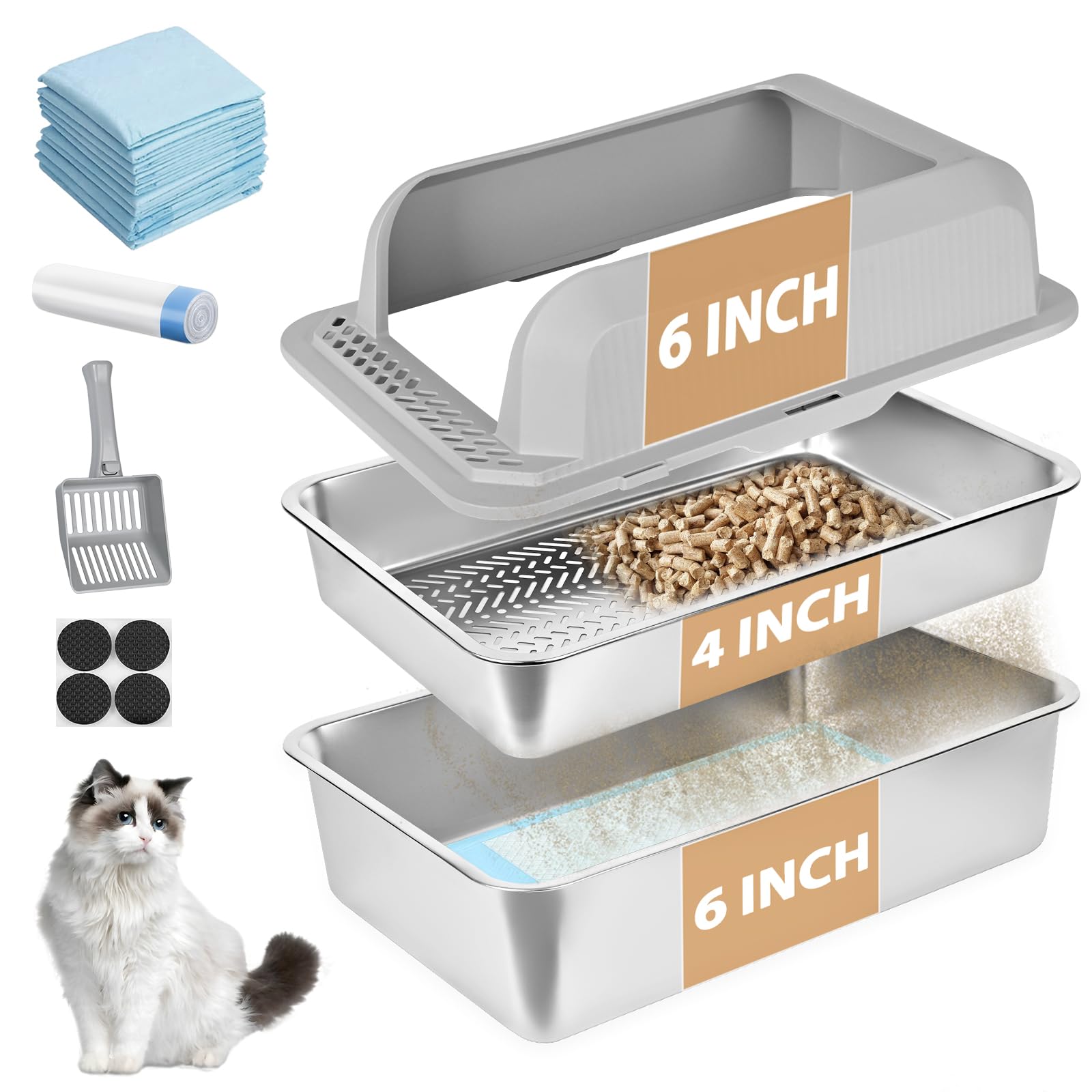 Homegroove caja de arena filtrante en acero inoxidable para pellets de pino, filtrado eficiente