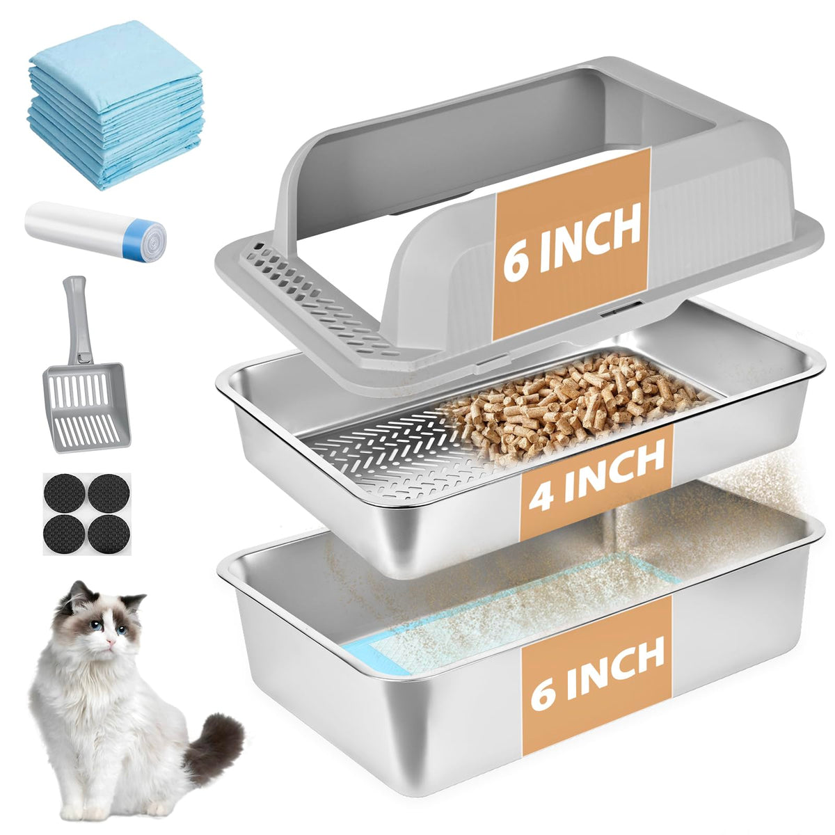 Homegroove caja de arena filtrante en acero inoxidable para pellets de pino, filtrado eficiente