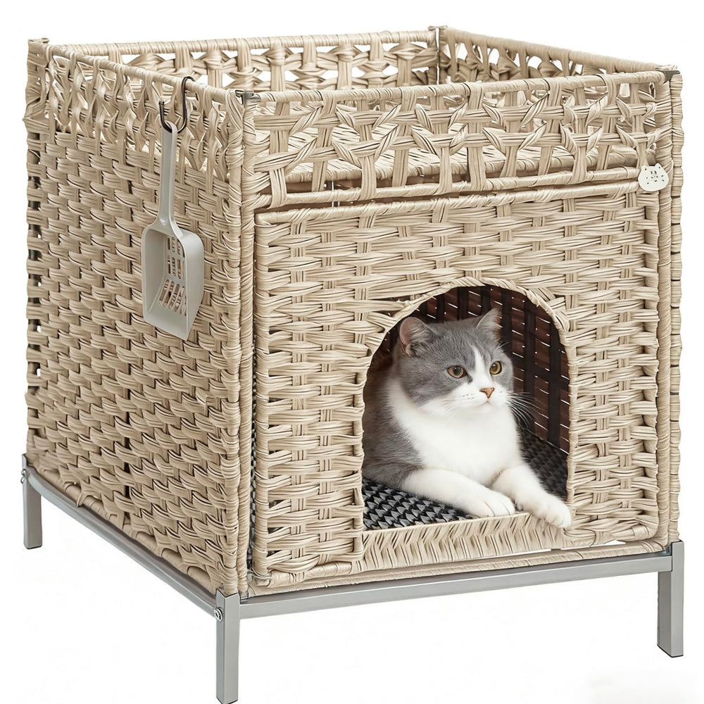 Cueva de gato Homegroove, ratán natural, ventilación para un descanso fresco.
