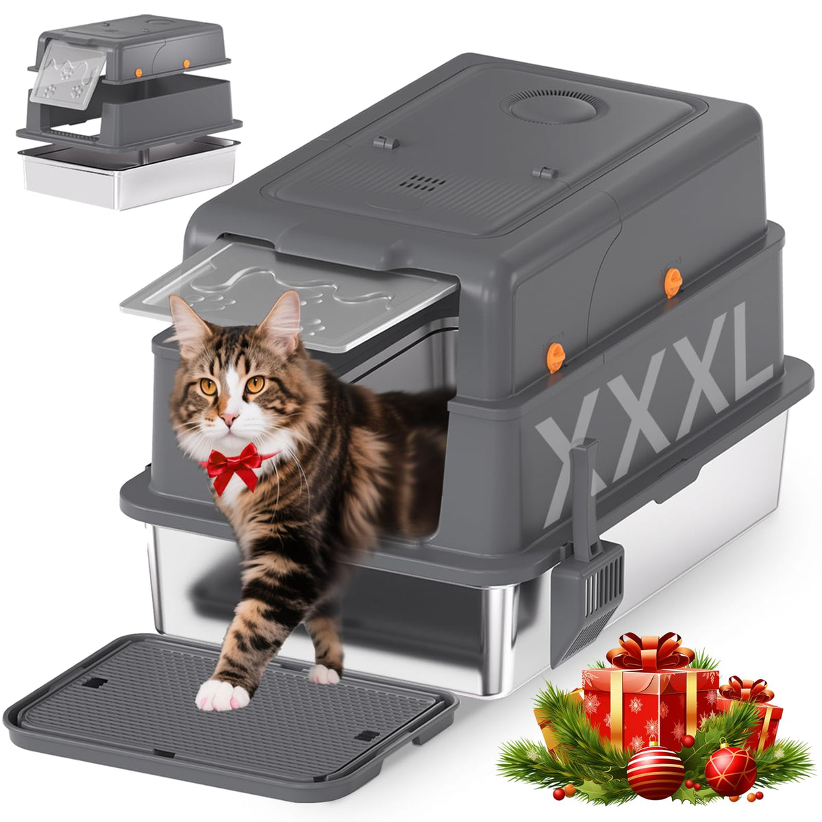 homegroove XXXL caja-arena-acero-inoxidable-tapa: duradera y fácil de limpiar