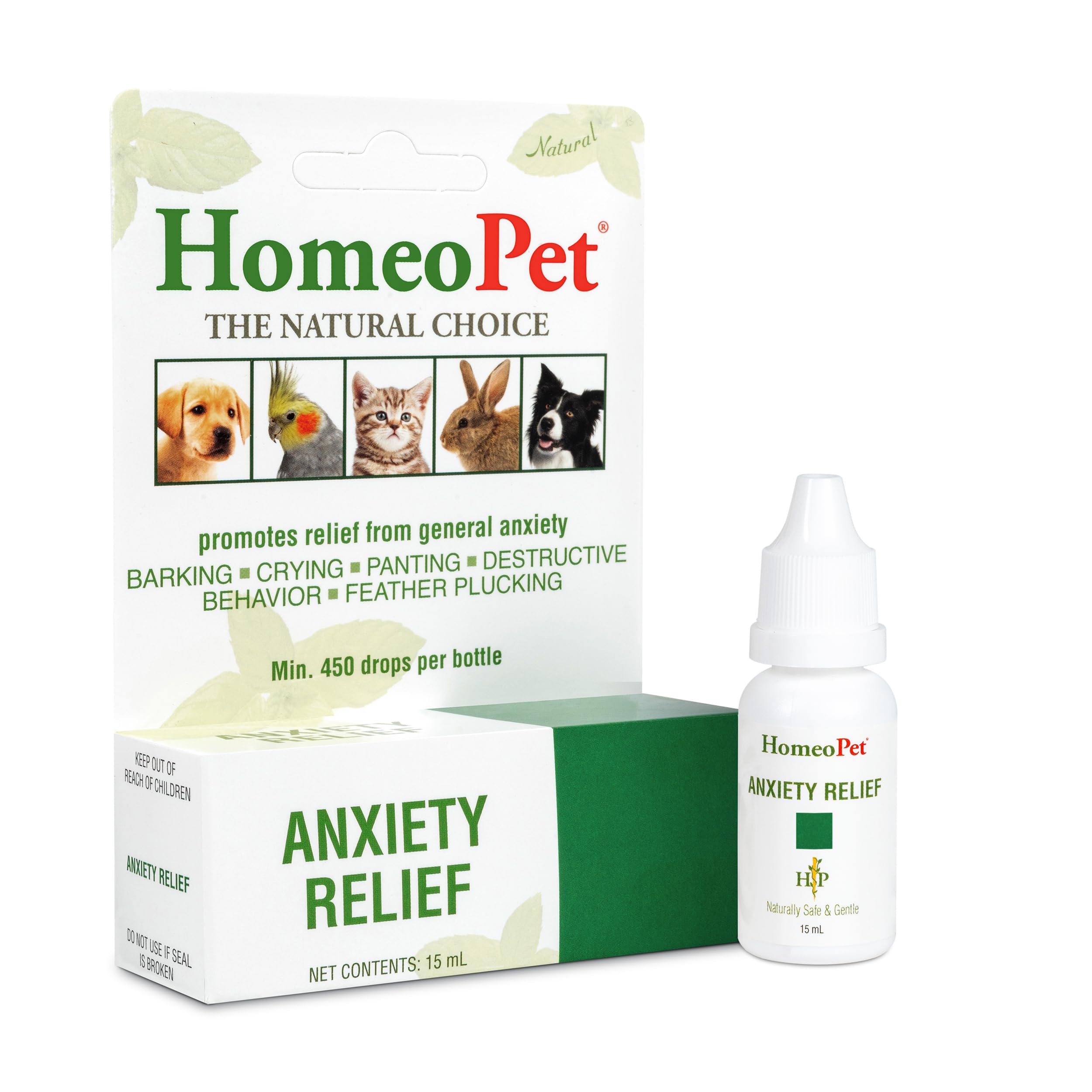HomeoPet Alivio de Ansiedad frasco: ayuda suave para perros y gatos durante situaciones estresantes.