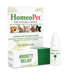 HomeoPet Alivio de Ansiedad frasco: ayuda suave para perros y gatos durante situaciones estresantes.