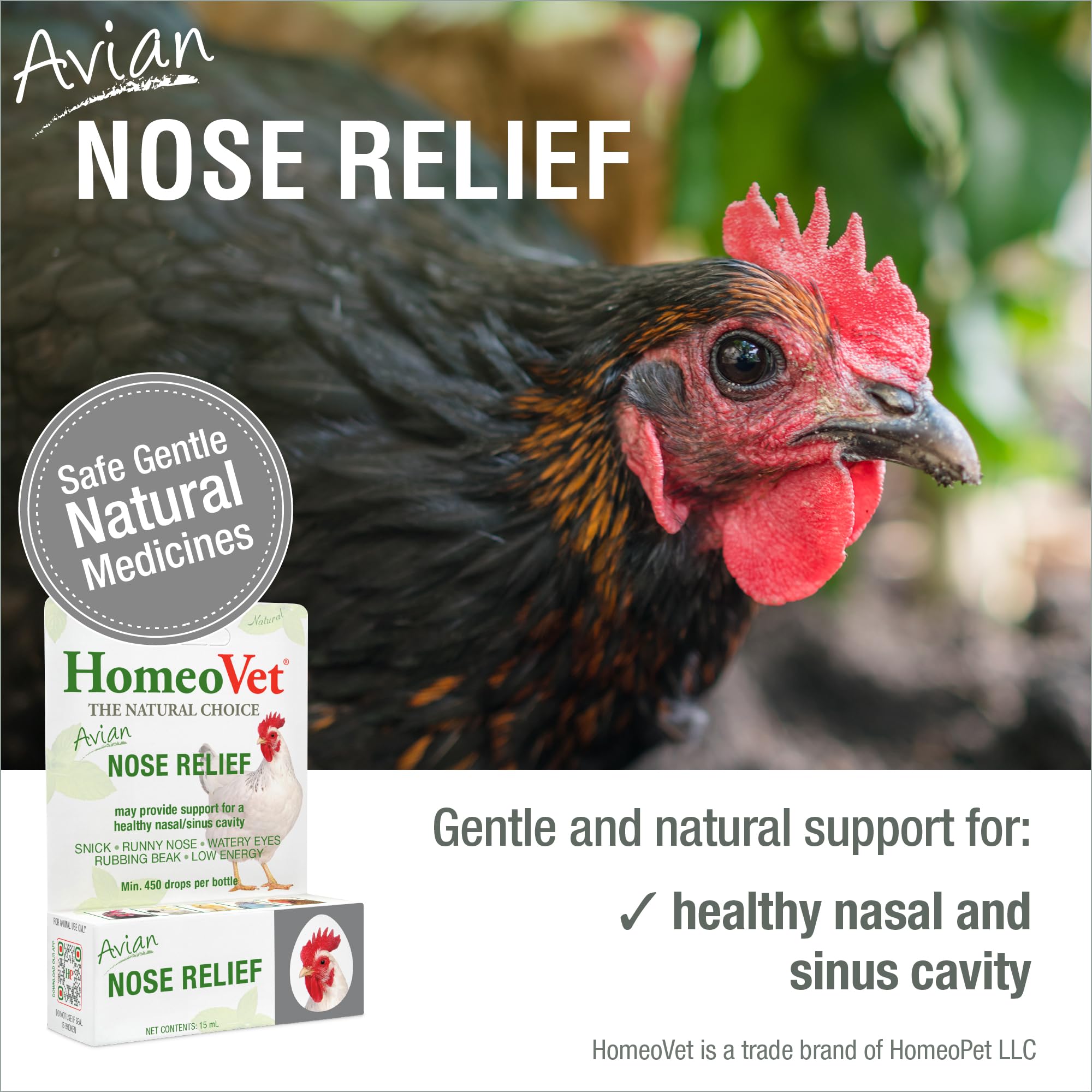 HomeoPet Avian Nose Relief: etiqueta mostrando uso diario en aves
